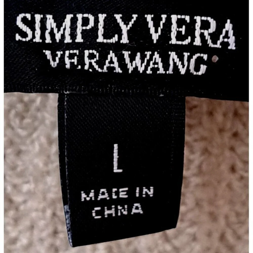 Simply Vera Wang Women's L Wrap Sweater Beige Long SleeveShawl Collar Belted